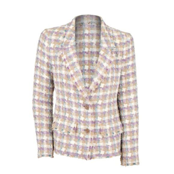CHANEL White, Purple and Blue Tweed Jacket, 2005 RARE Excellent - Picture 1 of 15
